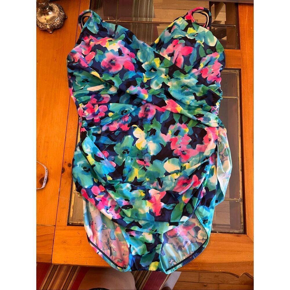 INC International Concepts Women's Floral One Piece Swimsuit Multicolor Size 20W